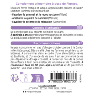 PEDIAKID - Gommes Sommeil - Complément alimentaire - Tilleul, Aubépine, Camomille & Mélisse - Facilite l'endormissement - Favorise un sommeil de meilleure qualité - Sans gélatine - Lot de 3 piluliers