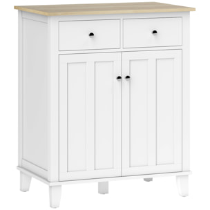 Buffet multi-rangement 2 portes étagère 2 tiroirs coulissants blanc aspect bois clair