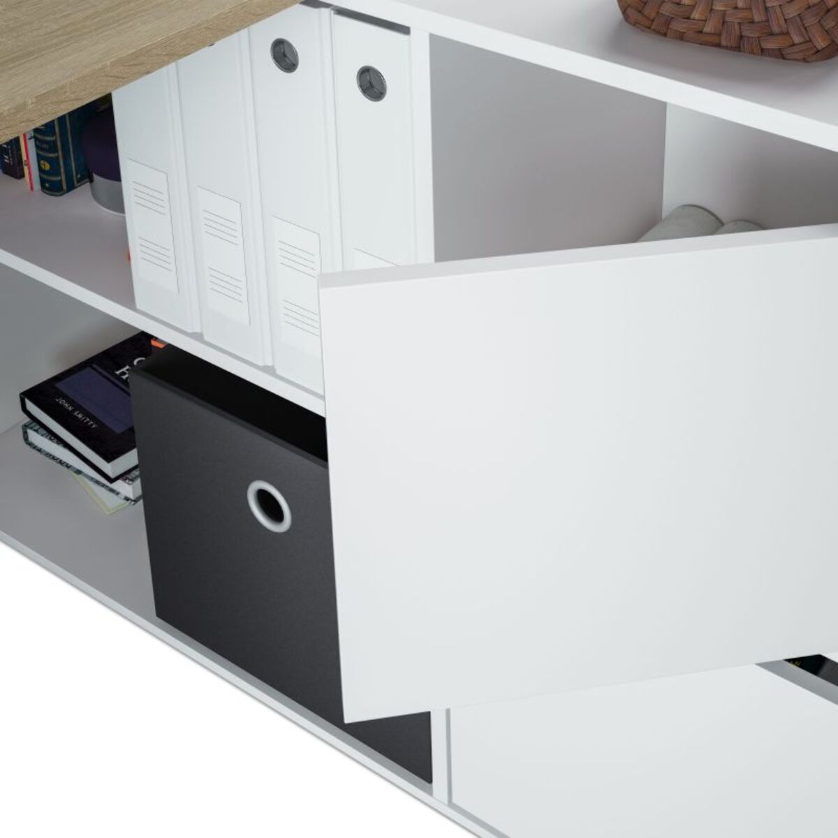 Mesa de escritorio Move Blanco Artik (Blanco Mate) - Roble Canadian