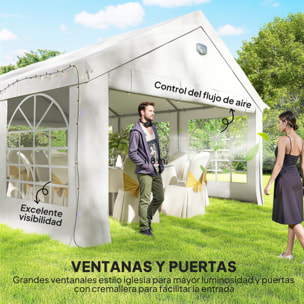 Carpa para Fiesta 4x6 m con Luces LED, Carpa de Jardín con Estructura Acero Galvanizado, Paredes Laterales Extraíbles, 2 Puertas con Cremallera, Ventanas, UPF30+, Gazabo para Eventos, Blanco