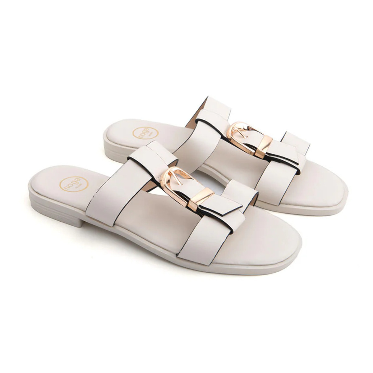 Ciabatta con maxi fibbia oro - BEIGE