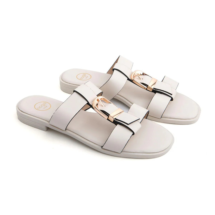 Ciabatta con maxi fibbia oro - BEIGE
