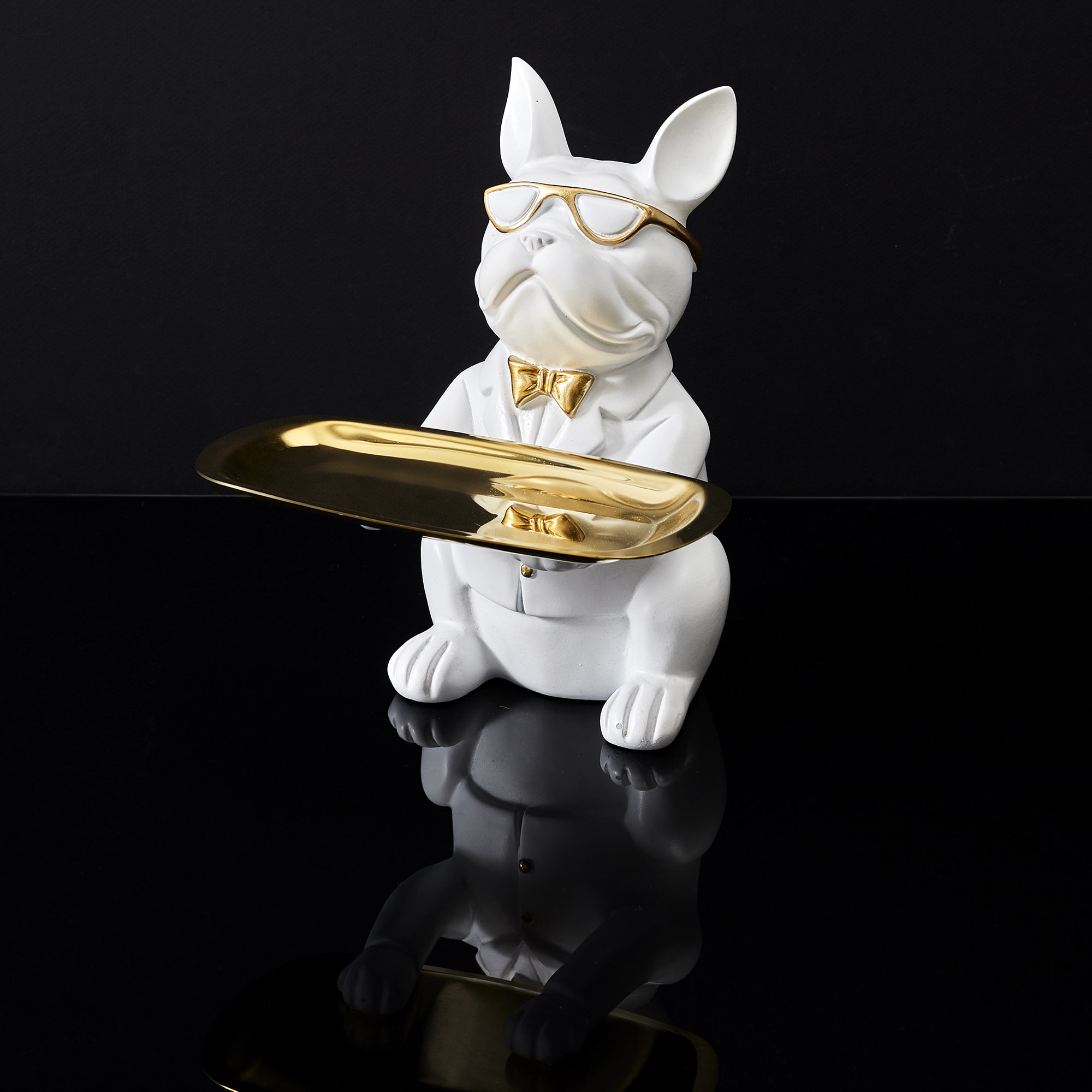 Sculpture Deco Bulldog Blanc Vide Poche 21cm