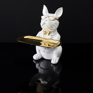 Sculpture Deco Bulldog Blanc Vide Poche 21cm