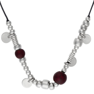 Gargantilla platachapado "Multibead" burgundy