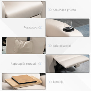 HOMCOM Sillón de Masaje Sillón Relax Eléctrico con 4 Modos de Vibración Reclinación 145° Tapizado en Microfibra Mando a Distancia Mesita 2 Bolsillos Laterales y Posavasos 77x93x105 cm Beige