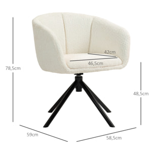 Chaise de salle à manger pivotante design effet laine bouclée crème piètement croisé métal noir