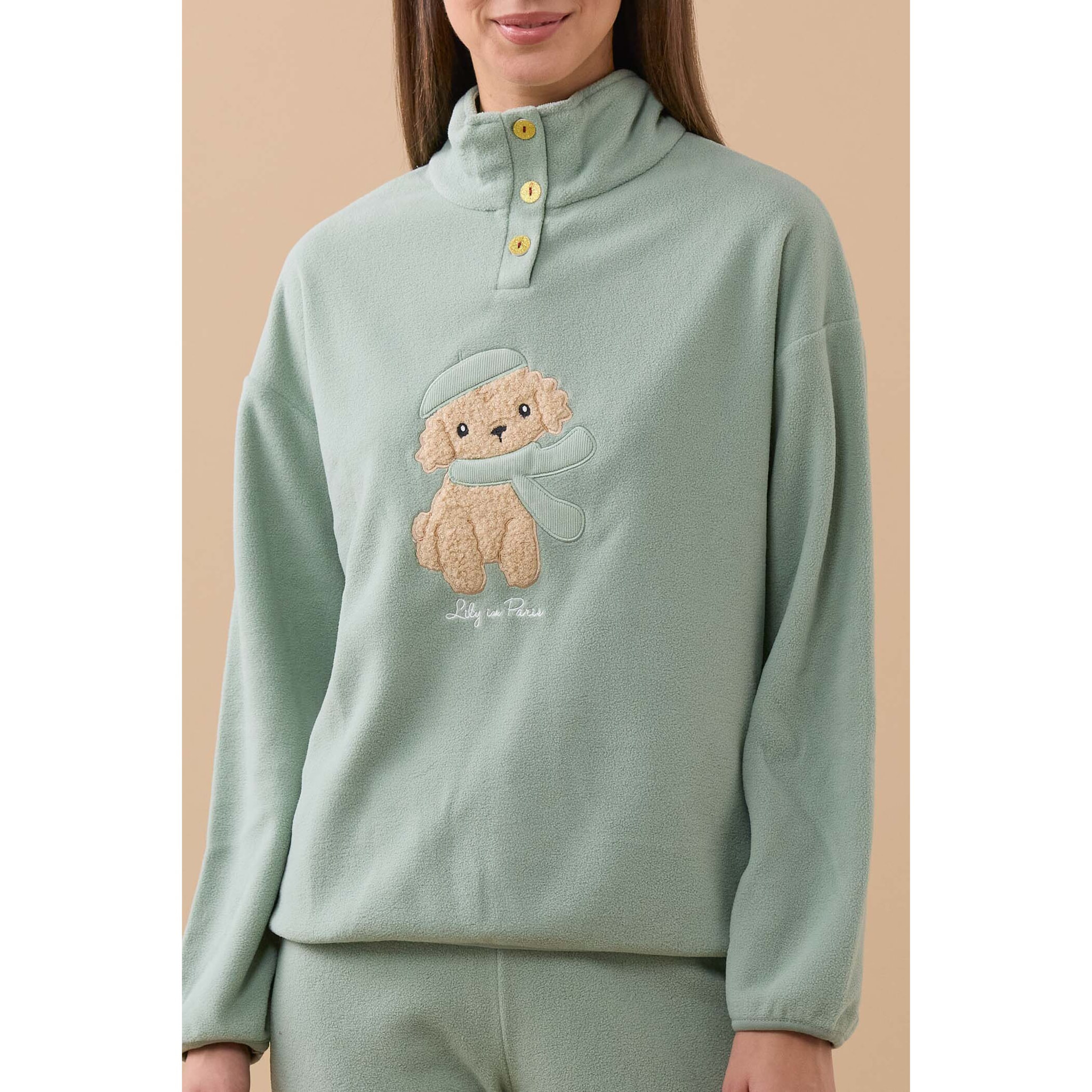 Pigiama donna lily in paris in pile con collo tre bottoni Noidinotte