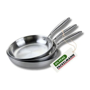 3 poêles 24 26 cm et 28 cm inox 18/10 Triply Fackelmann Vita3