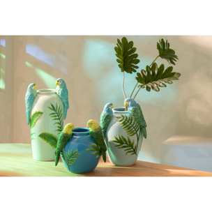 J-Line Vase Perroquets - céramique - vert/bleu - large
