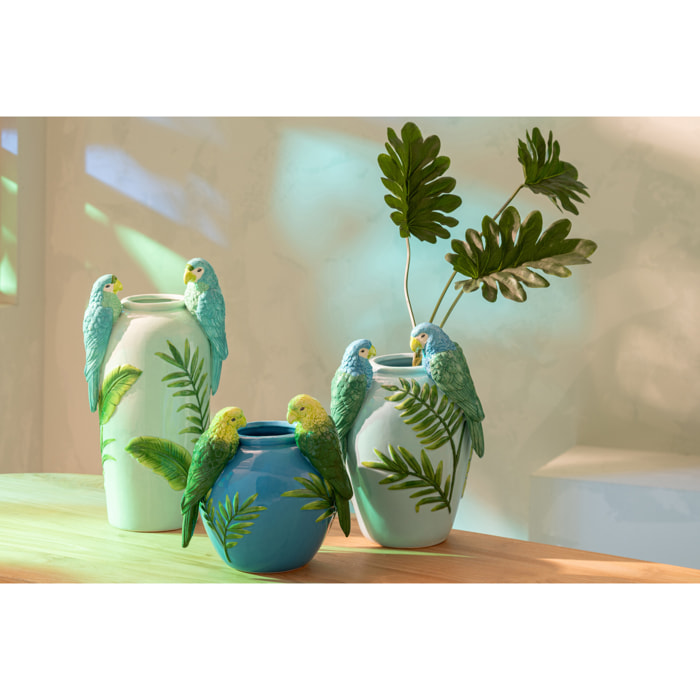 J-Line Vase Perroquets - céramique - vert/bleu - large