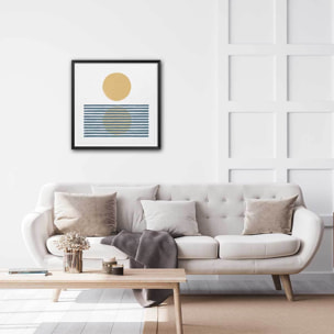 Poster Rayures bleues d'été Affiche + cadre en bois - Noir