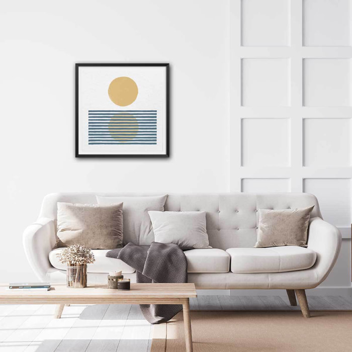 Poster Rayures bleues d'été Affiche + cadre en bois - Noir