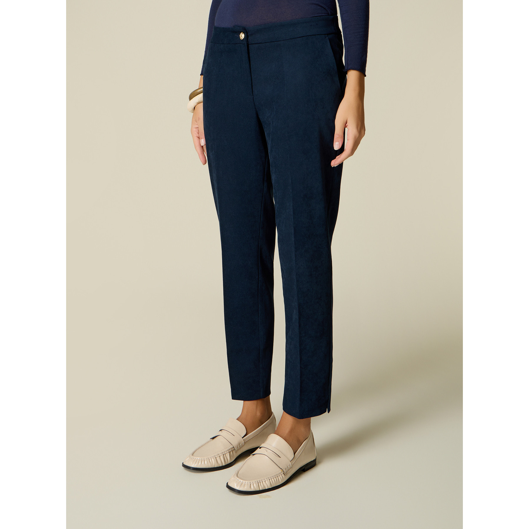 Oltre - Pantaloni a sigaretta effetto fustagno - Blu