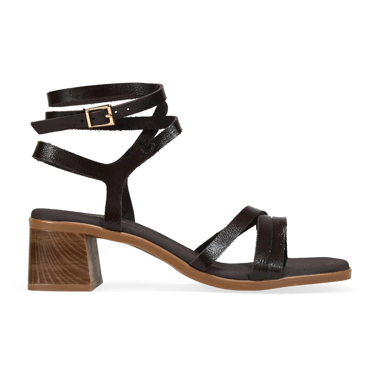 Sandalias de tacón marrón en piel con tiras