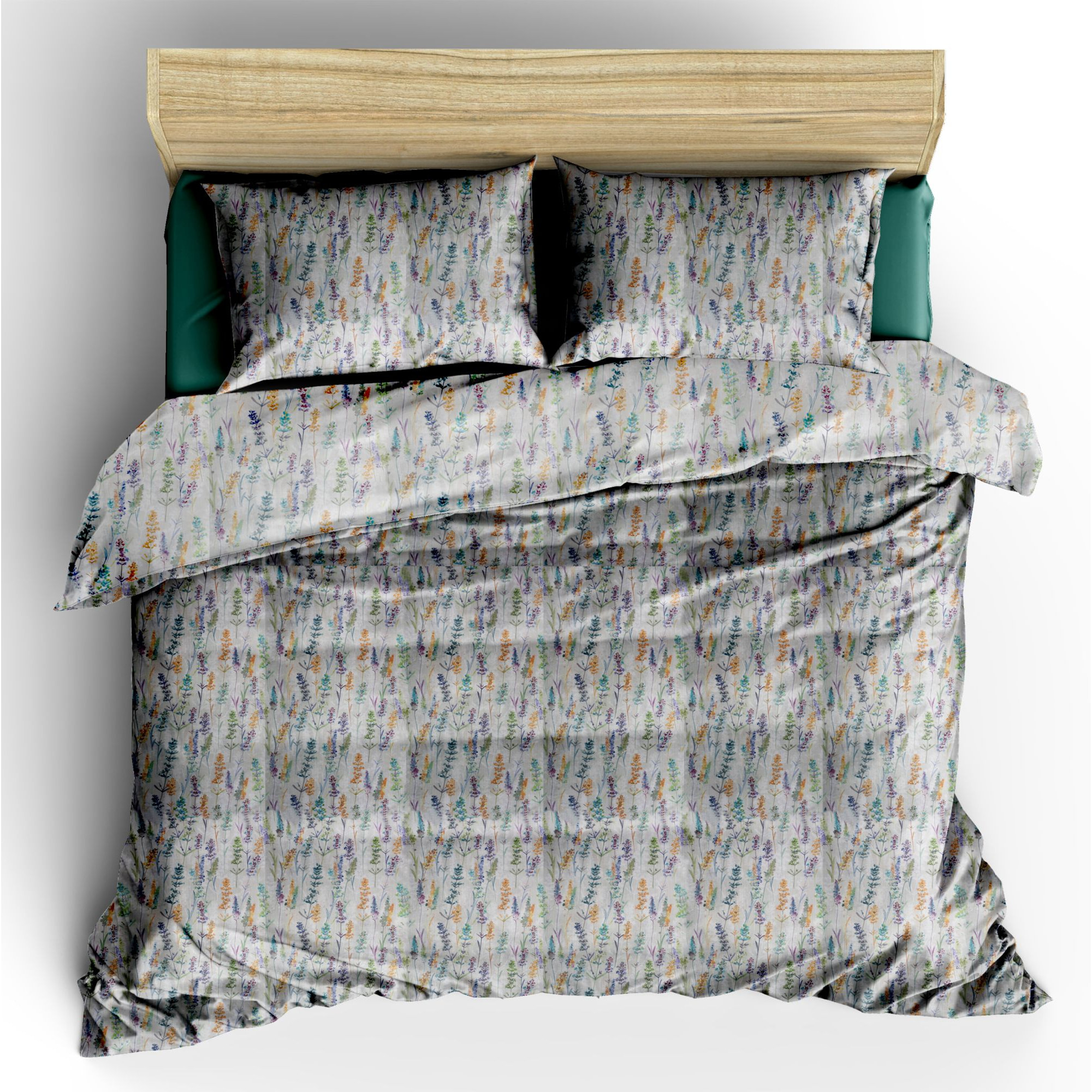 WHITE & WHITE Completo copripiumino Multiflowers cotone 100% stampato