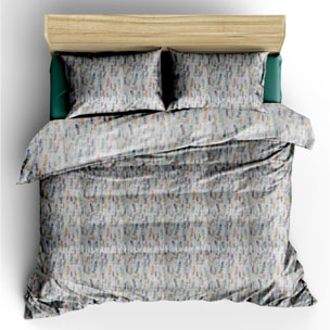 WHITE & WHITE Completo copripiumino Multiflowers cotone 100% stampato