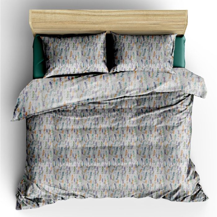 WHITE & WHITE Completo copripiumino Multiflowers cotone 100% stampato