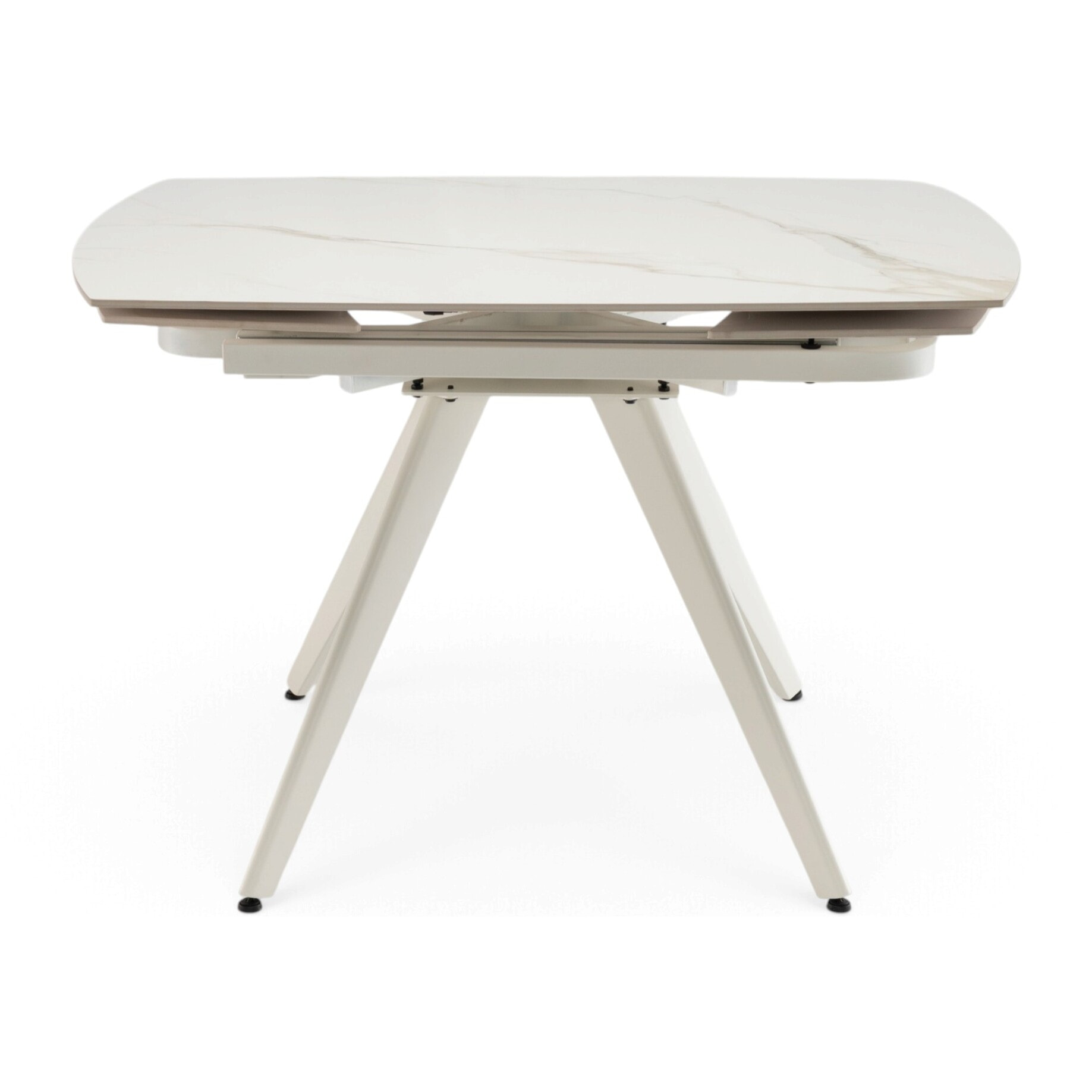 Tavolo allungabile LAVEZZI in ceramica, finitura calacatta oro lucida e gambe in metallo bianche - 120×80x78 – 180×80x75 cm