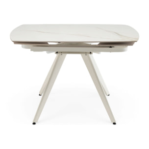 Tavolo allungabile LAVEZZI in ceramica, finitura calacatta oro lucida e gambe in metallo bianche - 120×80x78 – 180×80x75 cm