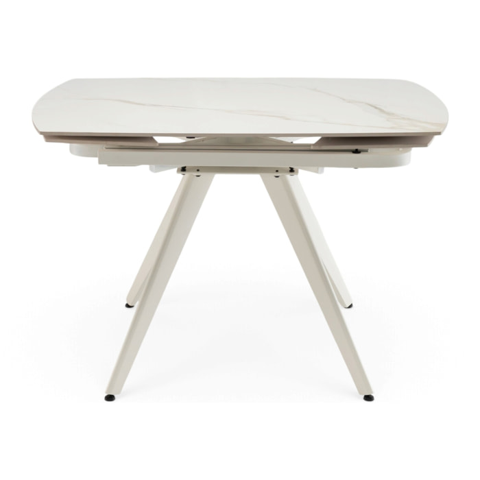 Tavolo allungabile LAVEZZI in ceramica, finitura calacatta oro lucida e gambe in metallo bianche - 120×80x78 – 180×80x75 cm