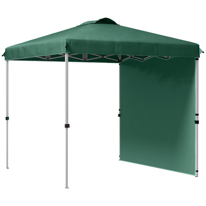 Carpa Plegable 2,5x2,5 m Cenador de Jardín con 1 Pared Lateral Altura Ajustable en 3 Niveles Anti-UV Impermeable y Bolsa de Arena para Camping Fiestas Verde