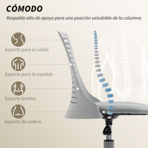 Silla de Escritorio sin Brazos, Silla de Oficina Giratoria, con Respaldo Hueco, Asiento Acolchado de Espuma de Alta Resiliencia, Altura Ajustable, Gris