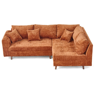 Rune - canapé d'angle droit 4 places en velours texturé - Rouille