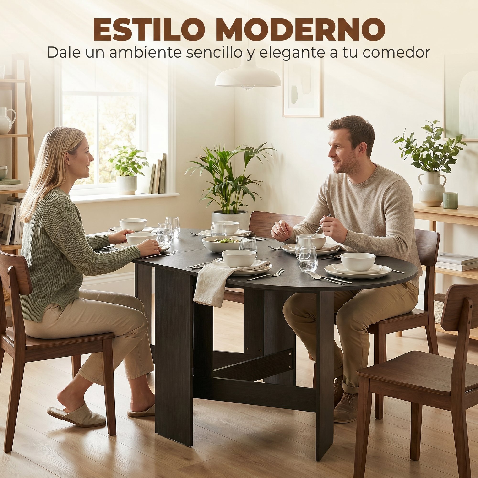 Mesa Plegable de Comedor, Mesa de Cocina Plegable Ovalada, 163x80x75 cm con Alas Abatibles, Hasta 6 Personas, para Comedor, Salón, Espacio Pequeño, Negro