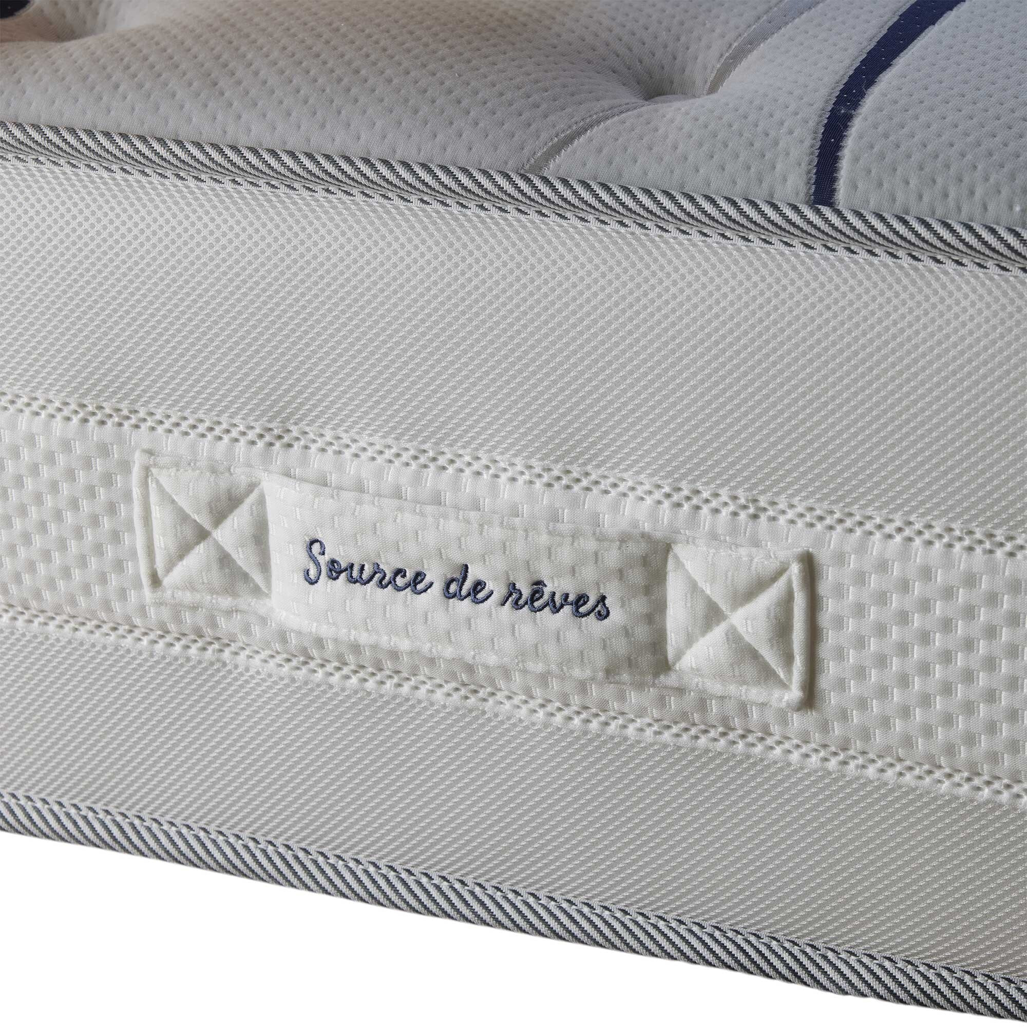 Ensemble matelas mousse ELYSIA + sommier + tête de lit, chenille bouclettes Moka