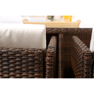 Salon de jardin 8 places marron-blanc + housse de protection REGINA