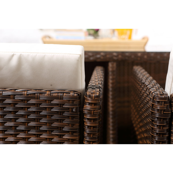 Salon de jardin 8 places marron-blanc + housse de protection REGINA