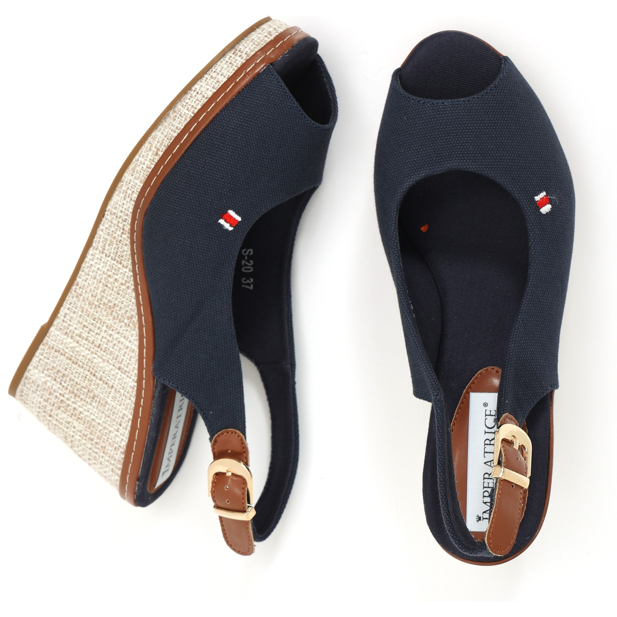 Sandali in tessuto con zeppa