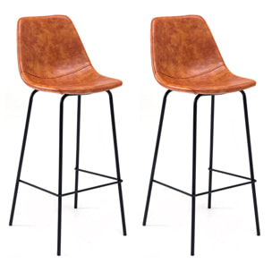 Lot de 2 tabourets de bar vintage LUCIEN cognac - Hauteur d'assise 75cm