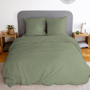 Parure housse de couette 3pc 100% microfibre lavee unie - vert olive