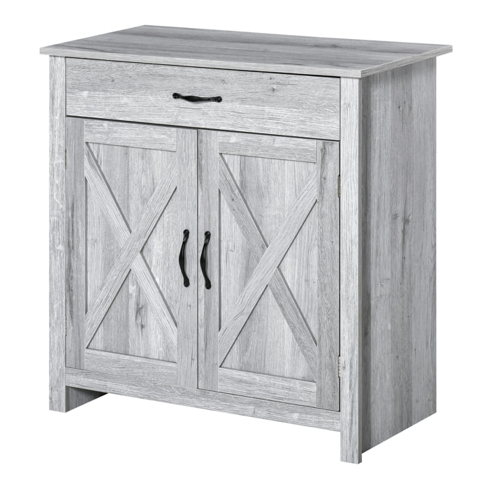 HOMCOM Aparador de Cocina con 1 Cajón 2 Puertas y Estante Interior Ajustable Mueble Auxiliar Decorativo para Comedor Salón 80x39,7x80 cm Gris