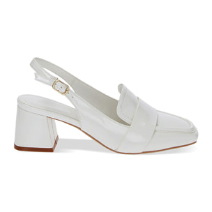 Mocassini slingback bianchi in naplak, tacco 5,5 cm