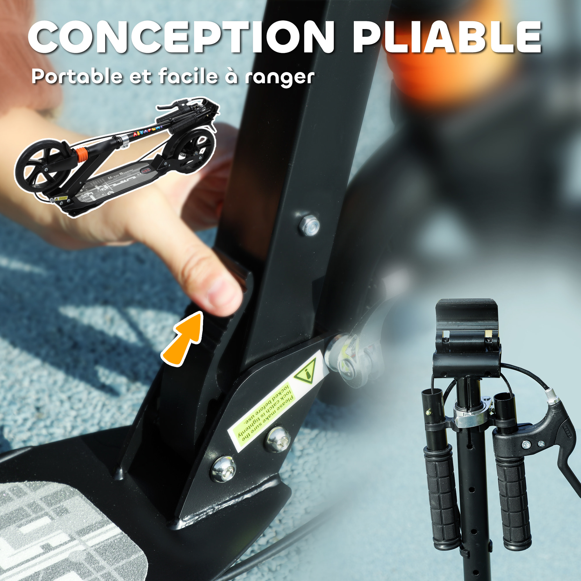 Trottinette pliable enfant 6-12 ans hauteur guidon réglable freins suspensions AV/AR béquille noir