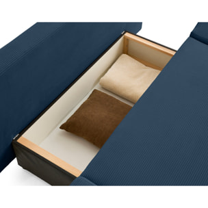 Larson - canapé droit 3 places convertible avec coffre en velours côtelé - Bleu