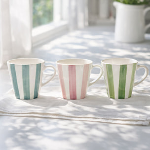 Lot de 6 tasses 20cl en grès blanc et rayures colorées ARLEQUIN