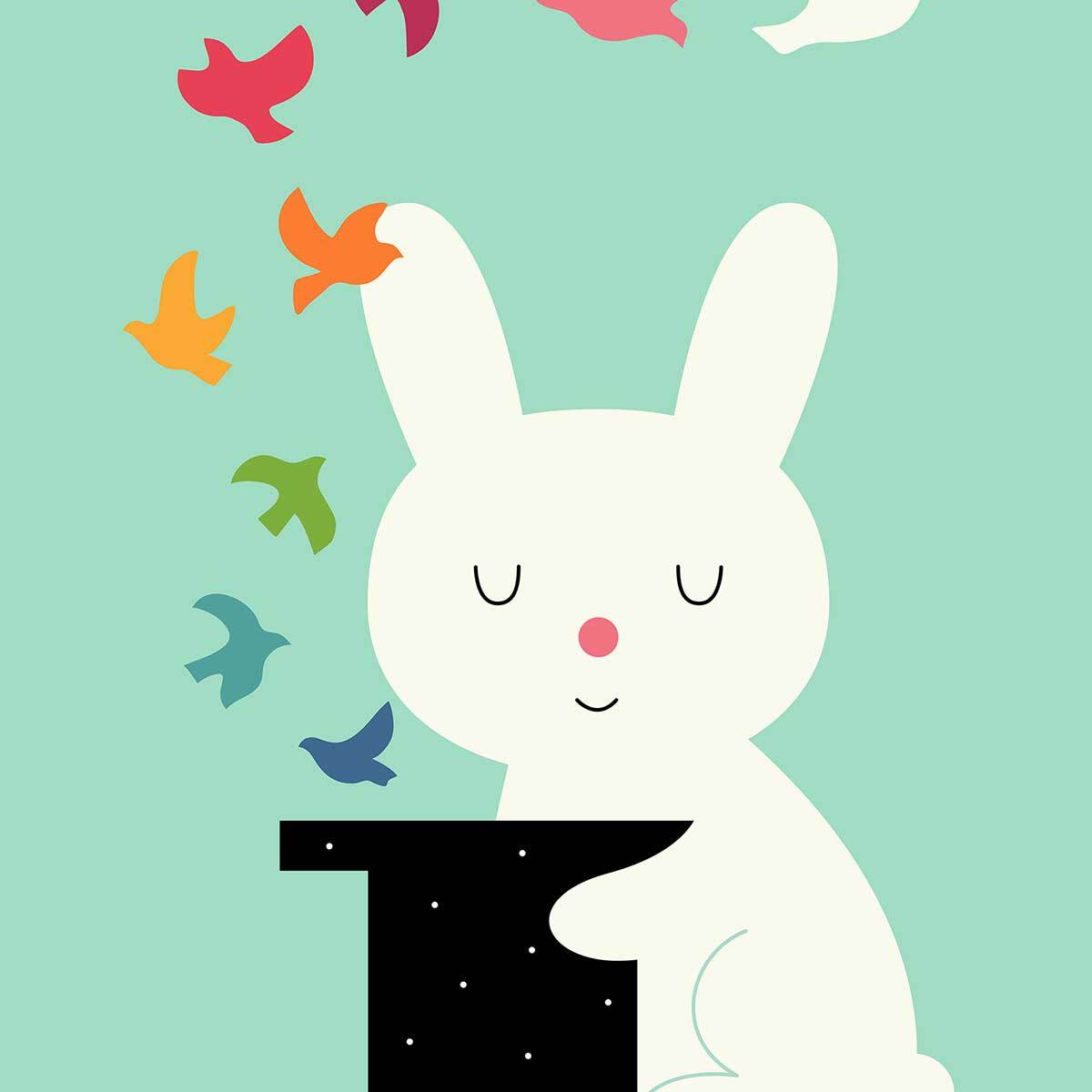 Affiche enfant lapin magicien  Affiche sous cadre noir