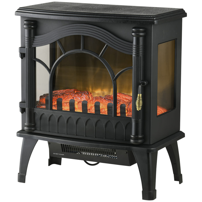 Cheminée électrique poêle style rétro thermostat 1000-2000W noir