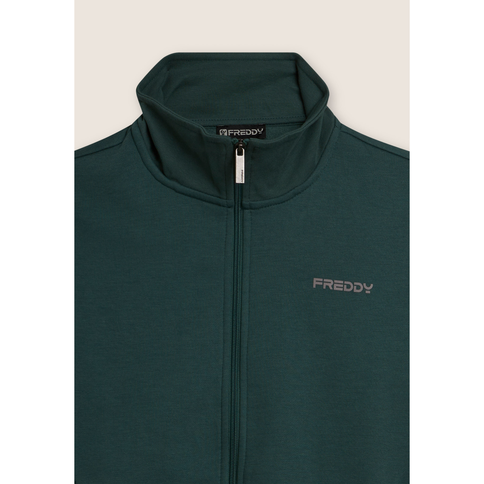 Tuta full zip in felpa garzata con collo alto e gamba dritta