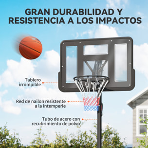 Canasta de Baloncesto para Exterior, Altura Ajustable 235-305 cm, Canasta de Baloncesto Portátil con Tablero Irrompible 110 cm, Ruedas y Saco de Peso, para Adolescentes y Adultos, Negro