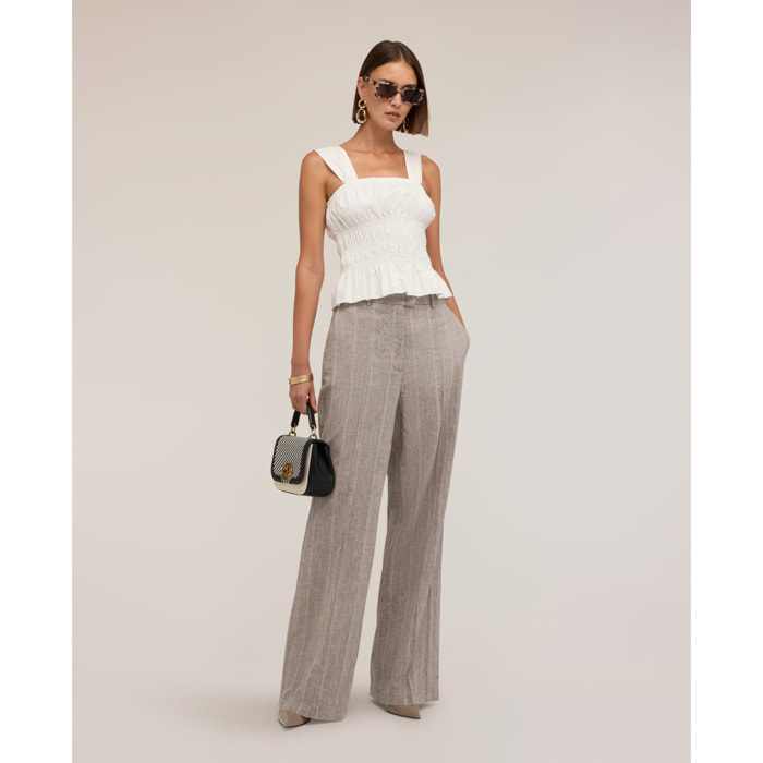 Motivi - Pantaloni palazzo in misto lino con piega stirata - Grigio