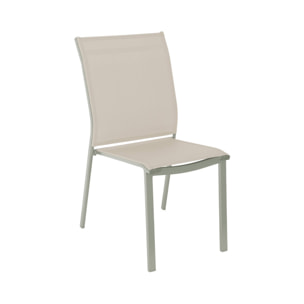 Lot de 4 chaises de jardin CLEVELAND empilables aluminium et textilene kaki. 64.5 x 45.5 x 89.5 cm