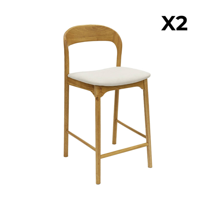 Lot de 2 tabourets de bar bois d'hévéa naturel et tissu. L58.8 x P46.5 x H95.5cm - Athena
