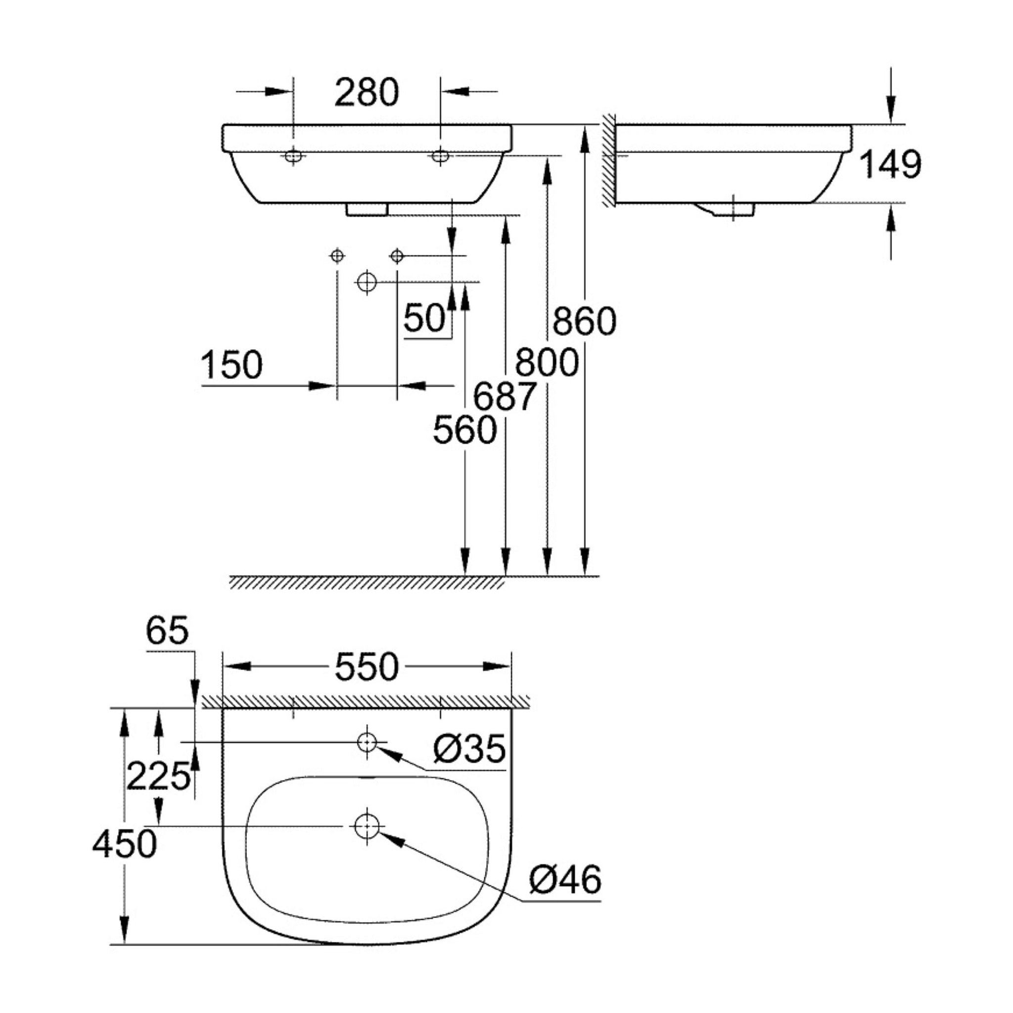 GROHE Euro Ceramic Lavabo suspendu 550 mm x 450 mm avec trop plein, technologie PureGuard 3933600H