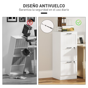 Cajonera de Oficina Mueble Archivador con 3 Cajones Cajonera para Escritorio con Cerraduras Carpetas Suspendidas para A4 y Carta 40x40x101 cm Blanco