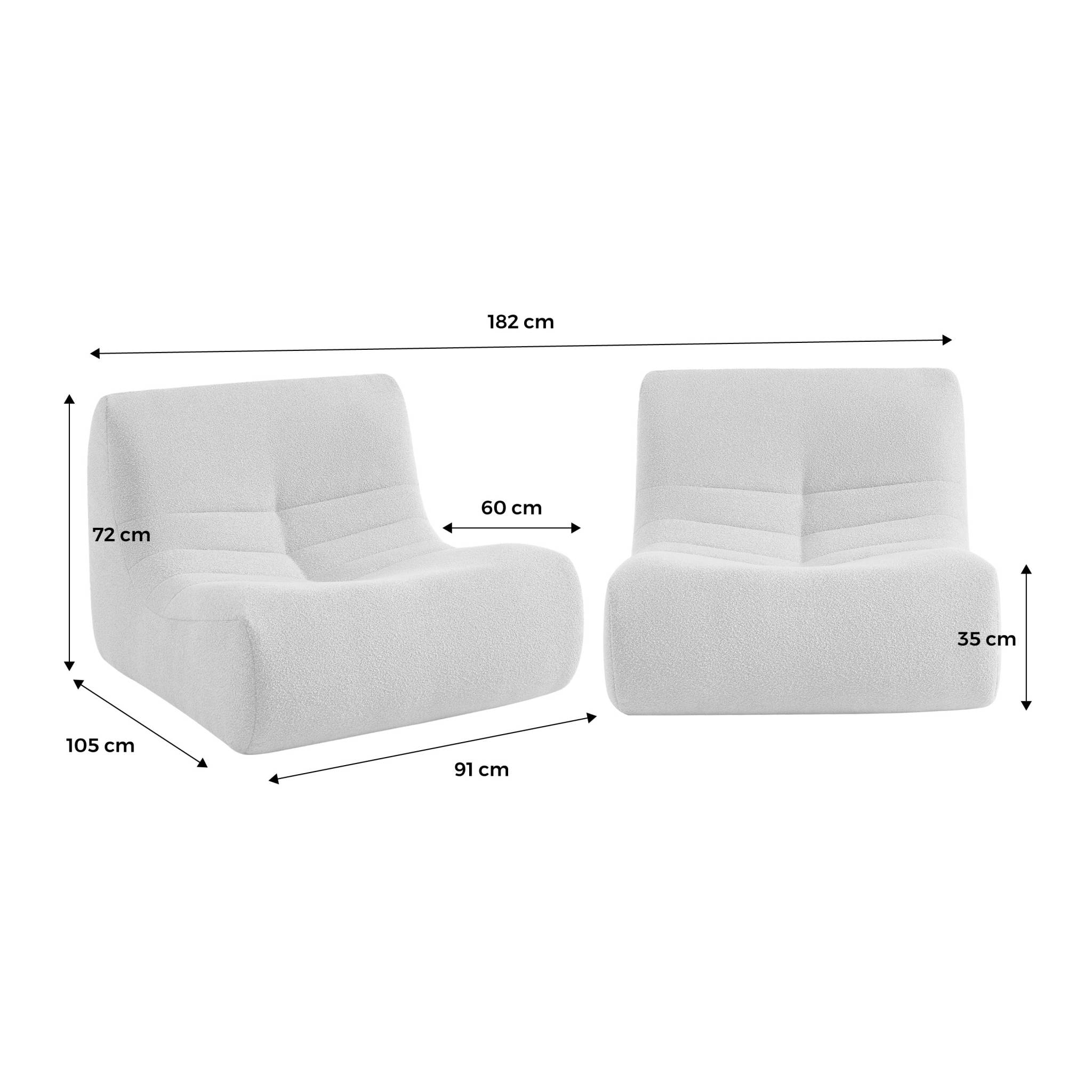 Lot de 2 fauteuils chauffeuses en bouclette texturée kaki style contemporain 1 place